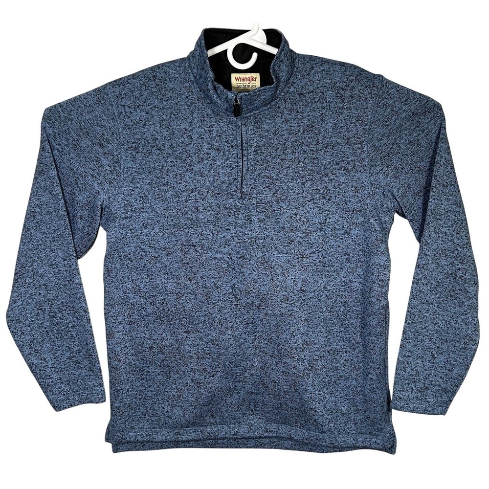 Wrangler Sweater Mens Medium Blue Black Marled Knit Fleece 1/4 Zip Long‎ Sleeve